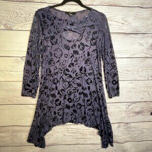 GNW Top Blue Sz M Velvet Burnout Fairy‎ Grunge Whimsigoth Cutout Asymmetrical